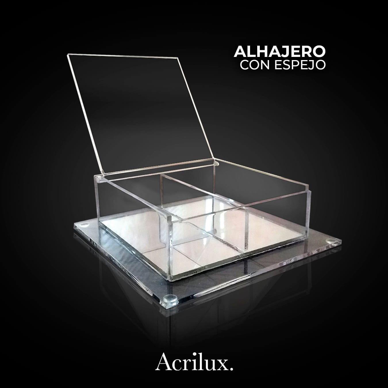 Alhajero de Acrílico Grande con espejo 2 compartimentos - Acrilux